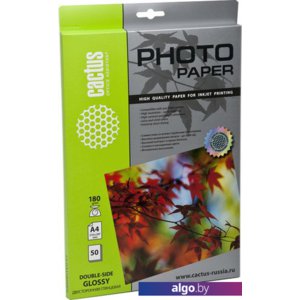 Фотобумага CACTUS Глянцевая A4 180 г/кв.м. 50 листов (CS-GA418050DS)