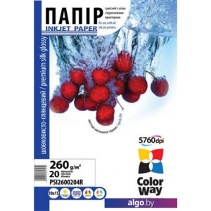 Фотобумага Colorway CW суперглянц, шелк 10х15 260г/м 20л (PSI2600204R)