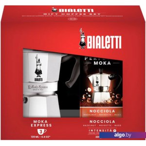 Гейзерная кофеварка Bialetti Moka Express (3 порции + кофе молотый Nocciola 200 гр)