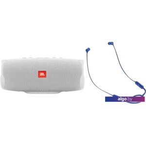 Беспроводная колонка JBL Charge 4 (белый) + T110BT (синий)