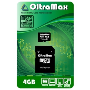 Карта памяти Oltramax microSDHC Class 4 4GB + адаптер