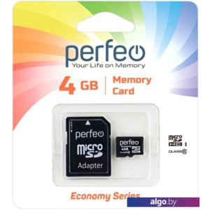 Карта памяти Perfeo microSDHC PF4GMCSH10AES 4GB (с адаптером)