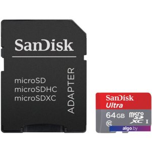 Карта памяти SanDisk Ultra microSDXC UHS-I + адаптер 64GB [SDSQUNC-064G-GN6MA]
