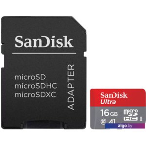 Карта памяти SanDisk Ultra SDSQUAR-016G-GN6MA microSDHC 16GB (с адаптером)