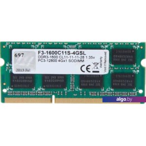 Оперативная память G.Skill 4GB DDR3 SODIMM PC3-12800 F3-1600C11S-4GSL