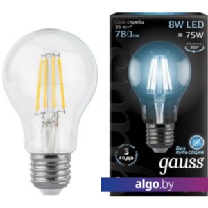 Светодиодная лампа Gauss Filament A60 E27 8 Вт 4100 К 102802208